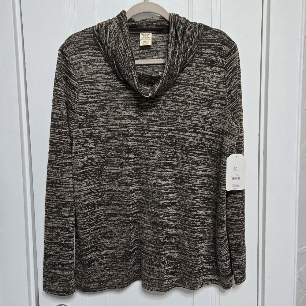 Faded Glory Brown Heathered Cowl Neck Sweater